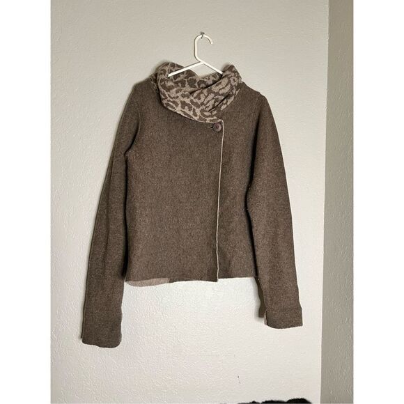 Chiaramente Cardigan Size L brown/leopard Wool Blend Knitted Collar - Picture 1 of 4
